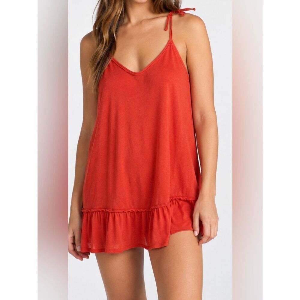 FP Beach Free People Red Tie Strap Swing Tunic Tank Top Medium